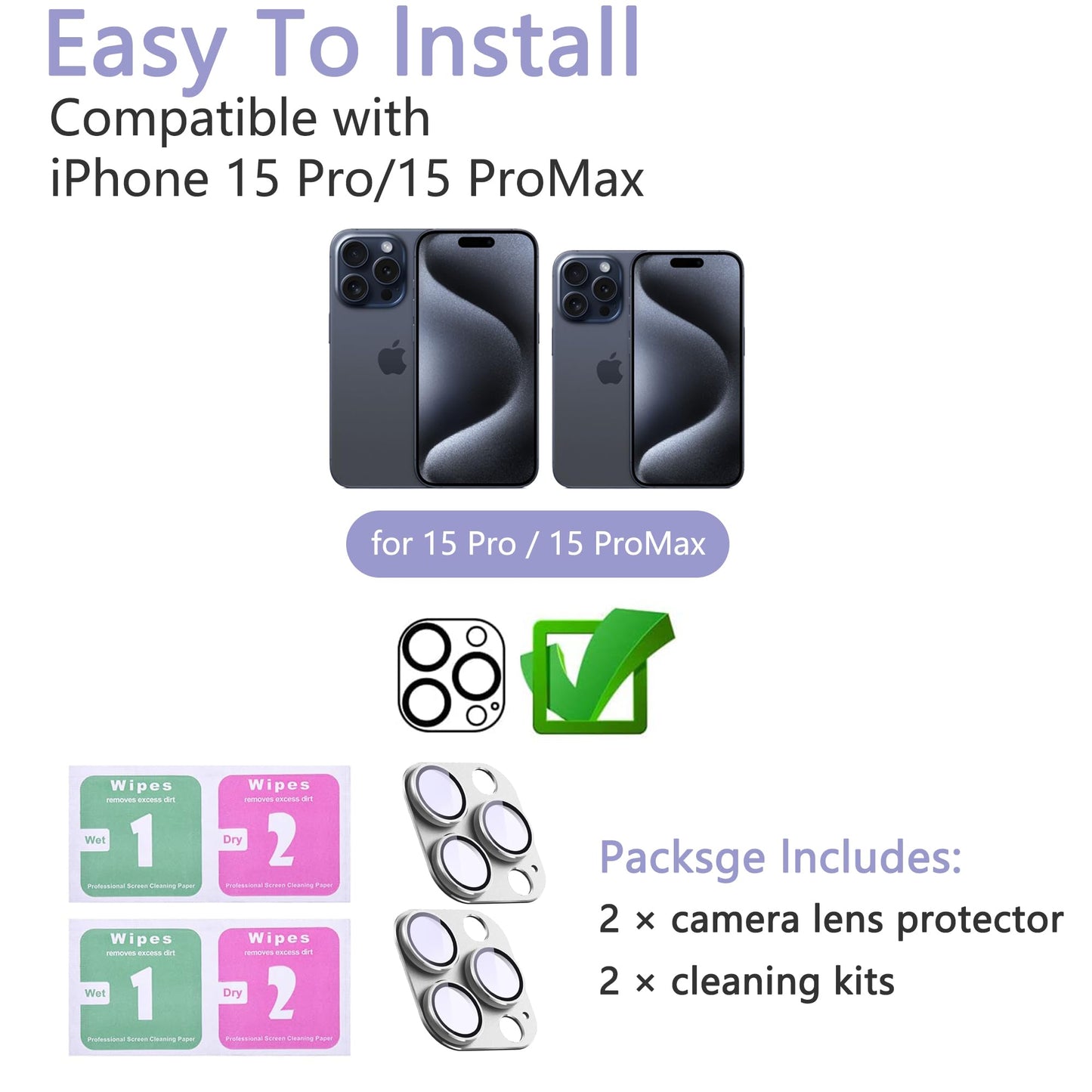 SHANG PIN JIA 2 Pack Camera Lens Protector for iPhone 15 Pro/15 Pro Max,[Not Easy to Breakn ] AR Tempered Glass Strong Adsorption Metal Camera Cover Screen-Silvery