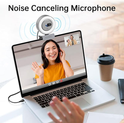GUSGU G910 2K Quad HD Webcam for PC, with Microphone & Light & Privacy Cover, Web Camera for Desktop Computer/Laptop/MacBook, USB Streaming Camera