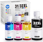 Jeoskarky Compatible for HP 31xl Color HP 32xl Black Ink Bottle for HP Smart Tank 7602 6001 5101 7301 6000 5102 5000 5103 7002 7001 7302 Series for Smart Tank Plus 651 551 Printers (4 Bottles)