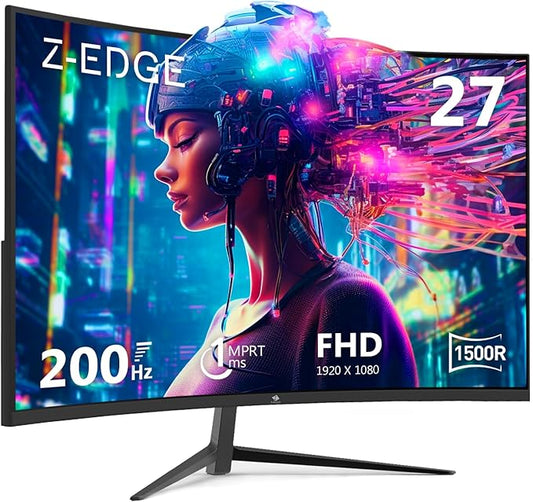 Z-Edge 27 inch Curved Gaming Monitor, FHD 1080P 180Hz 165Hz 144Hz 1500R PC Computer Monitor, MPRT 1ms, FreeSync, Low Blue Light, 350nits,16.7M Colors, UG27 Frameless Bezel, 1X DP and 1X HDMI