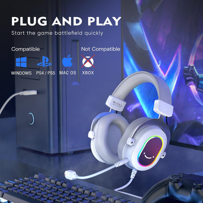 FIFINE H6W USB Gaming Headset,Wired Headphones with Mic for PC/Laptop/PS5