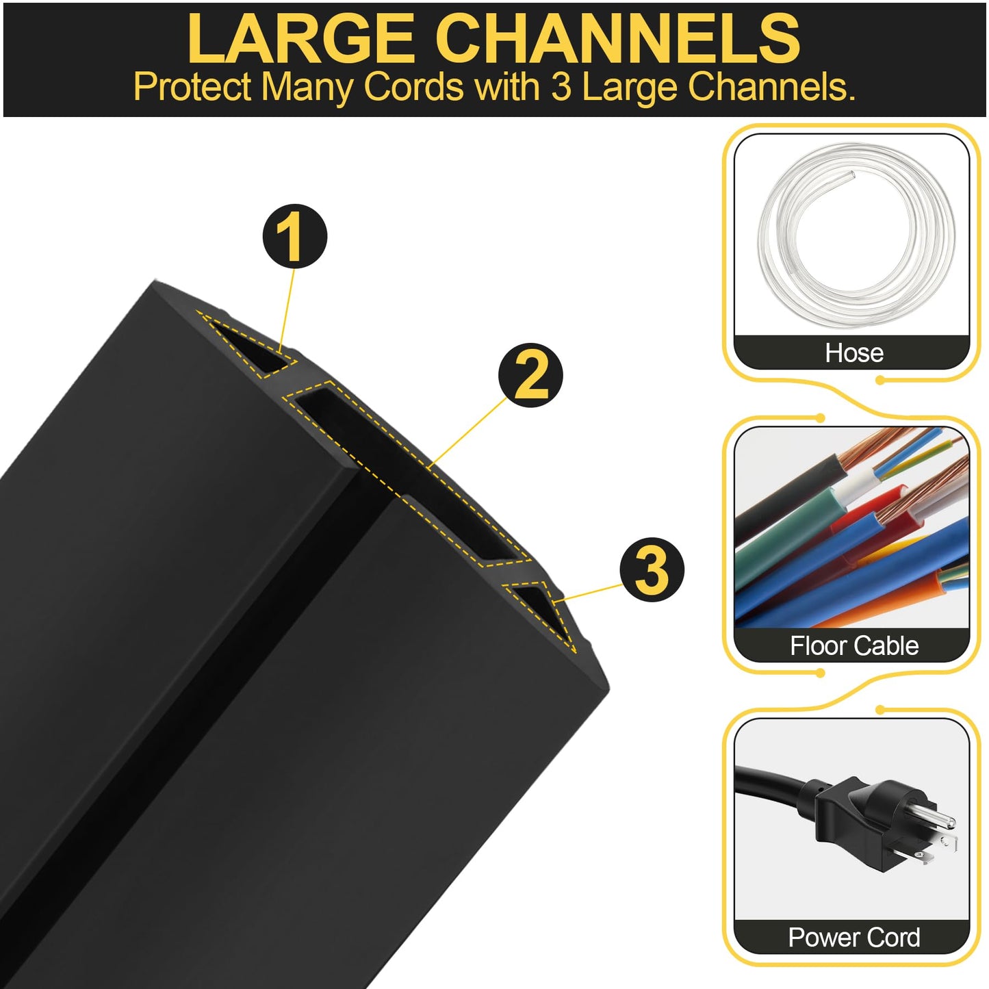 MYFAMIREA 10FT Floor Cord Cover Heavy Duty Cable Cover Protector 3 Channels Extension PVC Floor Wire Cover Outdoor Cord Hider Management Cord Cover for Wire on Floor for Home Office Outdoor, Black