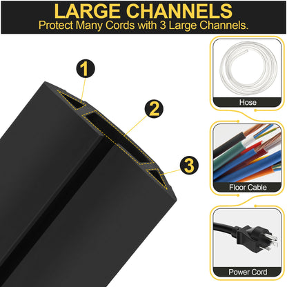 MYFAMIREA 10FT Floor Cord Cover Heavy Duty Cable Cover Protector 3 Channels Extension PVC Floor Wire Cover Outdoor Cord Hider Management Cord Cover for Wire on Floor for Home Office Outdoor, Black