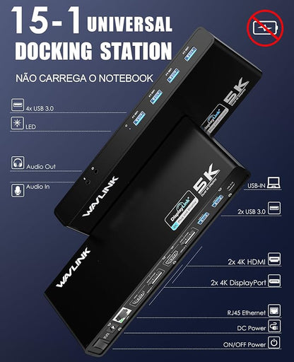 WAVLINK Pro Dual 4K@60Hz Universal Docking Station | USB 3.0/USB-C Laptop Dock for Mac & Windows | 2 HDMI/DP Monitors, Gigabit Ethernet, 6 USB 3.0 | Home Office & Multi-Screen Productivity.