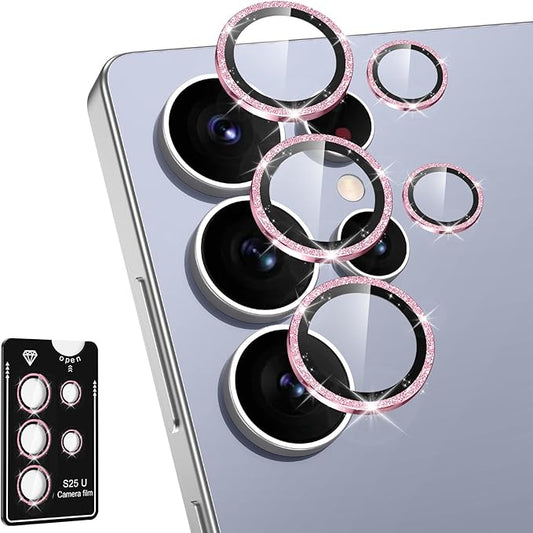 Avocase for Samsung Galaxy S25 Ultra Camera Lens Protector, Individual Metal Ring Tempered Glass Lens Cover, [Strong Adsorption] Scratch Resistant Ultra-Thin HD Clear Lens Cover, 1 Set-Pink Sparkly