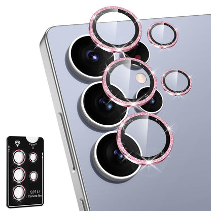 Avocase for Samsung Galaxy S25 Ultra Camera Lens Protector, Individual Metal Ring Tempered Glass Lens Cover, [Strong Adsorption] Scratch Resistant Ultra-Thin HD Clear Lens Cover, 1 Set-Pink Sparkly