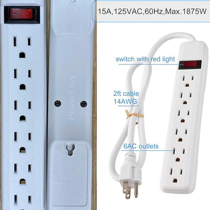 6-Outlet Surge Protector – 250 Joules, 2ft Cord, 15A/125V, 1875W Max – Right Angle Plug, Black – Home, Office, & Electronics Protection