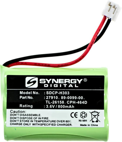Synergy Digital Cordless Phone Battery, Compatible with 1X3AAA/D Cordless Phone Battery (Ni-MH, 3.6V, 800mAh) - Ultra Hi-Capacity Battery