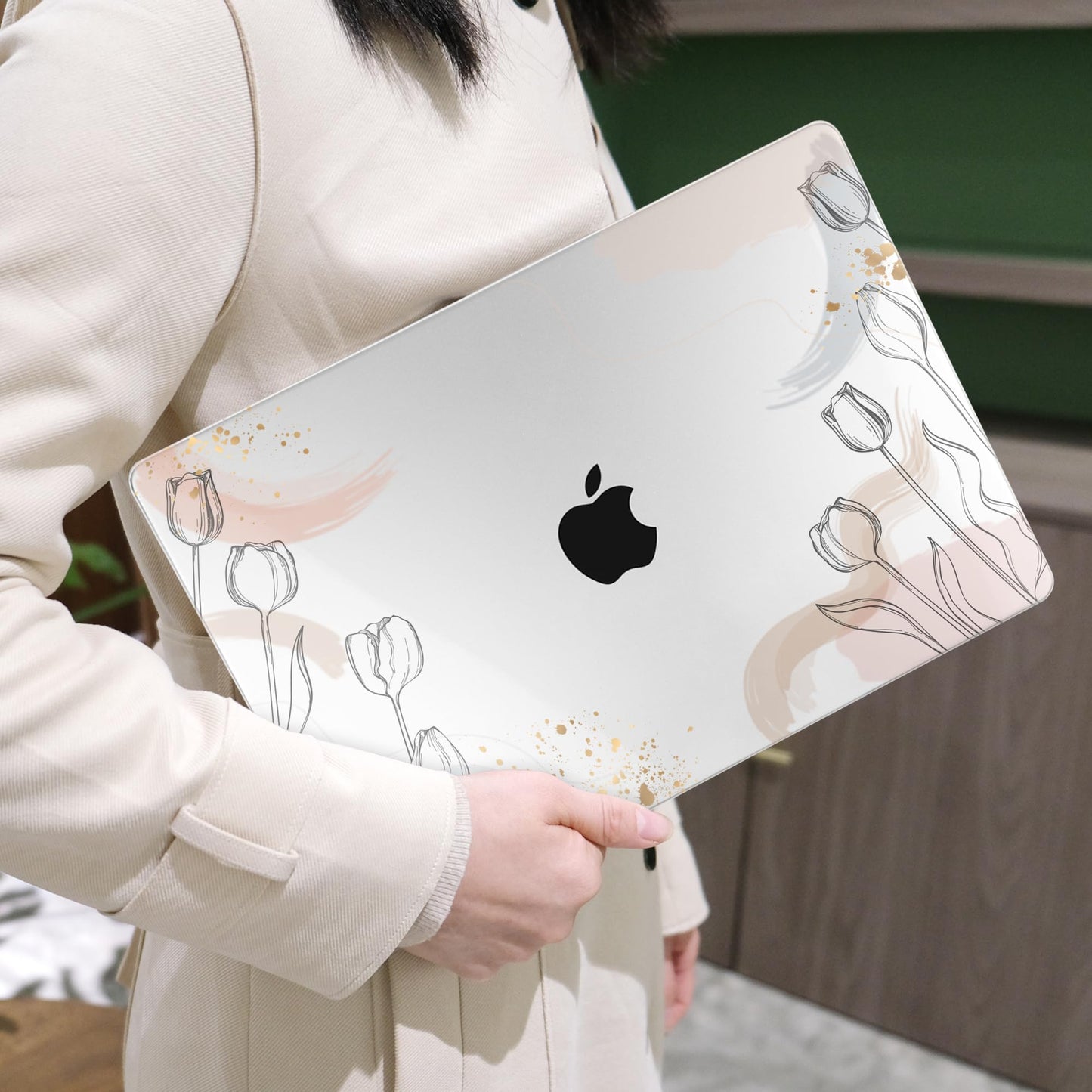 MEEgoodo Case for M5/M4/M3/M2 MacBook Air 13 inch 2026 2025 2024 2022, Fit Model A3449/A3240/A3113/A2681, Case Compatible with MacBook Air 13.6-inch, Engraving Hand Drawn Floral