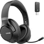 H300 Wireless Headphones Bluetooth with Microphone, Over Ear Headsets with USB Dongle & Mute, Environmental Noise Cancelling Retractable Mic for Work Office Meeting Laptop Computer (Black)