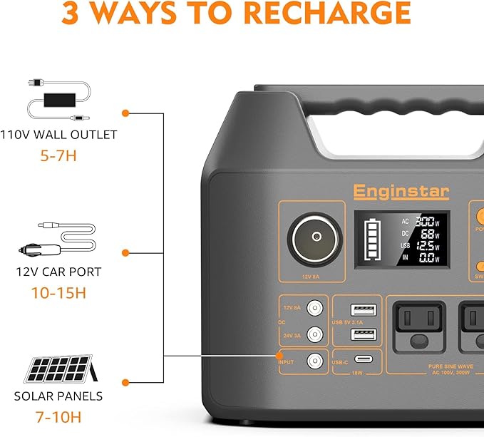 EnginStar 296Wh Portable Solar Generator, Pure Sine Wave Power Station