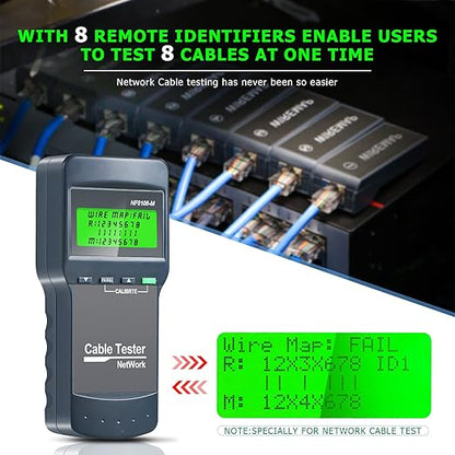 RJ45 Network Cable Tester, VXSCAN 8 Remote Units Network LAN Length Ethernet Cable Tester Kits for Cat5/CAT5e/CAT6/CAT6e - Locate The Breakage Point Length Measurement & Continuity Checking