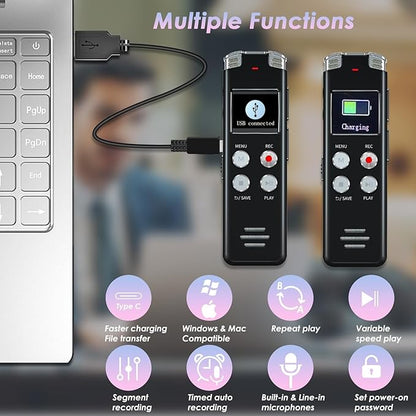 64GB Digital Voice Recorder with Playback: Voice Activated Recorders for Lectures Meetings Interviews - EVISTR Dictaphone Recording Device Tape Recorder Portable Mini, Audio Recorder with USB, MP3