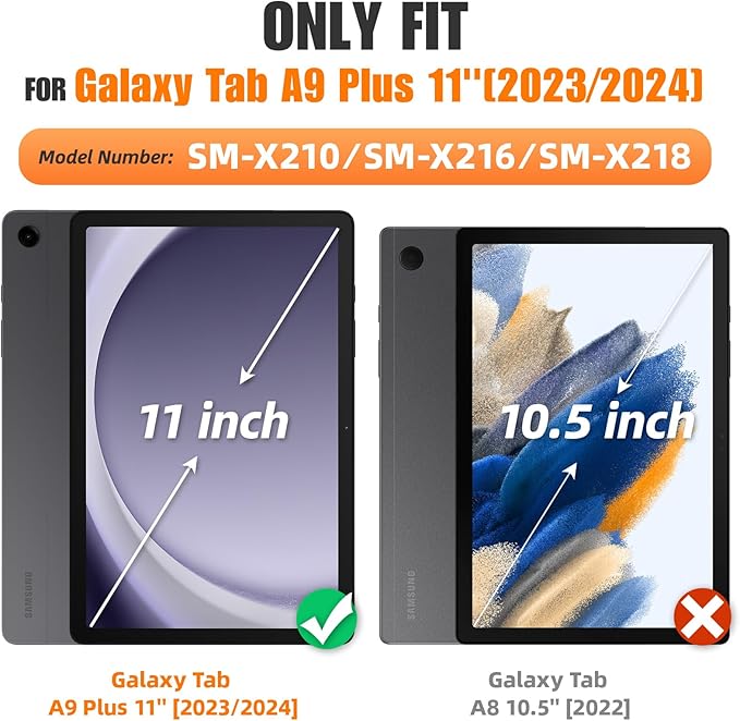 SEYMAC stock Case for Samsung Galaxy Tab A9+ Plus 11'', Full-Body Drop Protection Case with Screen Protector Pencil Holder [360° Rotating Hand Strap] &Stand, SkyBlue Camo
