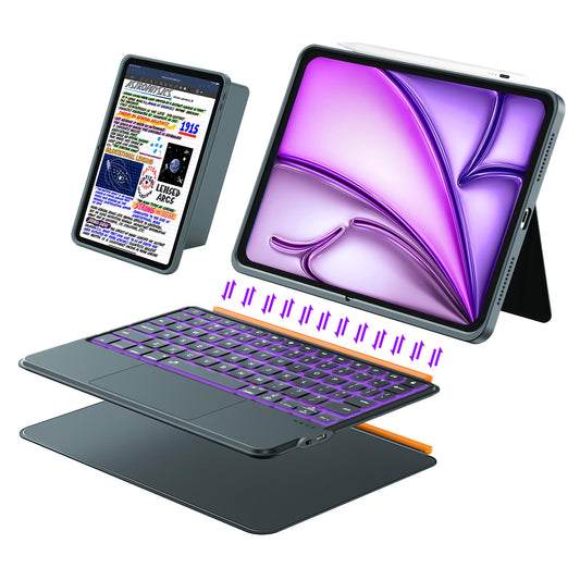 iPad Air 13 inch Case Keyboard (M4/M3/M2, 2026/2025/2024), Wireless Keyboard for Pro 12.9 6/5/4/3rd Gen, Magnetic Detachable with Trackpad, 7-Color Backlit, Landscape/Portrait, Adjustable Stand (Gray)