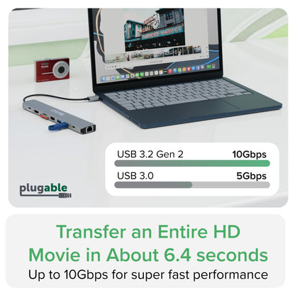 Plugable USB C Hub Multiport Adapter: 9-in-1 with 140W PD Charging, 4K 60Hz HDMI, 10Gbps Data Transfer, Gigabit Ethernet, SD for USBC, USB4, Thunderbolt MacBook, Windows, Chromebook (USBC-9IN1E)