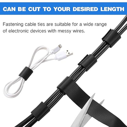 WILLBOND 3/4 Inch x 300ft Fastening Tape Cable Ties Reusable Fastening Nylon Tape Double Side Hook Roll Hook and Loop Straps Wires Cords Management Wire Organizer Straps (Black)