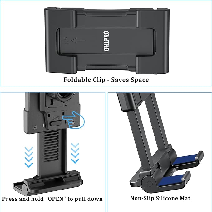 OHLPRO Tablet Wall Mount Holder for iPad, 360° Adjustable Swivel No-Drill 3M Adhesive Stand for Kitchen Compatible with 5-13 Inch Smartphones iPads Samsung Tab Fire HD Kindle & More Devices
