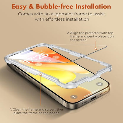 UNBREAKcable Screen Protector for iPhone 15 Pro Max,Double Shatterproof Tempered Glass [Easy Installation Frame][Lasting Protection][9H Hardness][99.99% HD Clear][Case Friendly] for iPhone 6.7"-2 Pack
