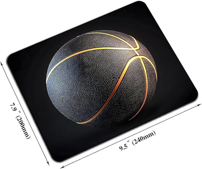 Mouse Pad, Golden Stripes Black Basketball Mouse Pads for Desk, 9.5" x 7.9" Non-Slip Rubber Base Computer Mousepad with Women, Portable Square Design for Wireless Mouse and Pad Laptop Office & Travel