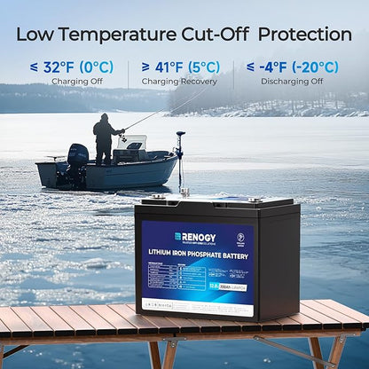 Renogy 12V 100Ah Trolling Motor LiFePO4 Lithium Battery, Bluetooth & 100A BMS, IP67 Waterproof, Group 24 Deep Cycle Battery for Marine, Boat, RV, Off-Grid Backup