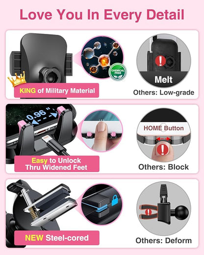 VANMASS [2024 Upgrade Phone Holders for Your Car [Super Suction Cup] Cell Phone Mount Car Dashboard Window Vent Desk Fit for iPhone 15 Pro Max 14 13 Universal Handsfree Automobile Vehicle Cradle，Pink