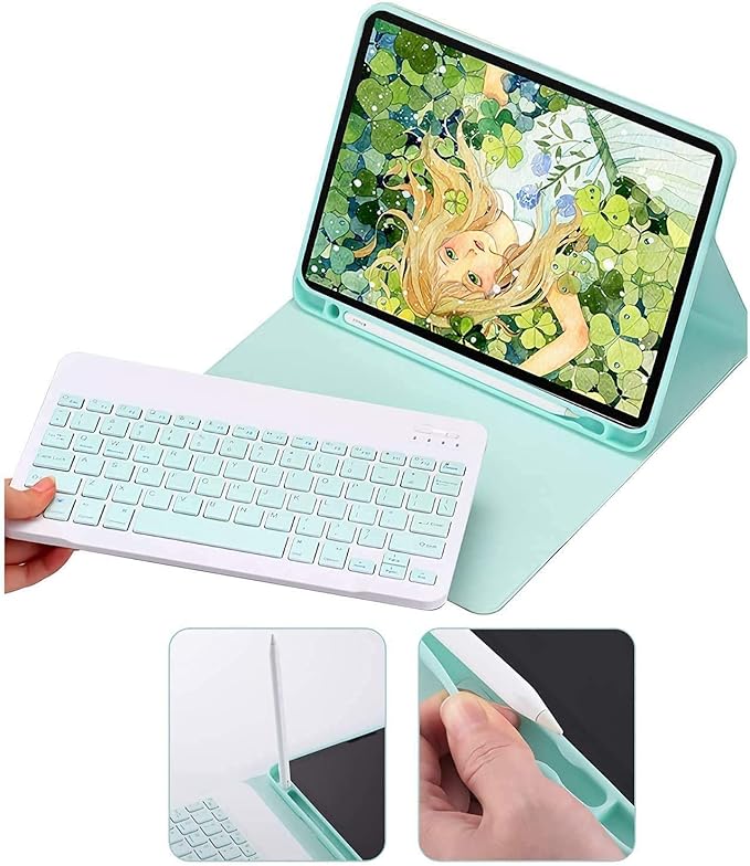 AnMengXinLing Keyboard Case for iPad Pro11 2022/2021 with Mouse Detachable Wireless Keyboard Pencil Holder Slim Smart Cover for iPad Pro 11 inch 4rd Gen/3rd Gen,Green