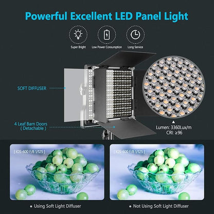 Neewer Professional Metal Bi-Color LED Video Light for Studio, YouTube, Product Photography, Video Shooting, Durable Metal Frame, Dimmable 660 Beads, with U Bracket and Barndoor, 3200-5600K, CRI 96+