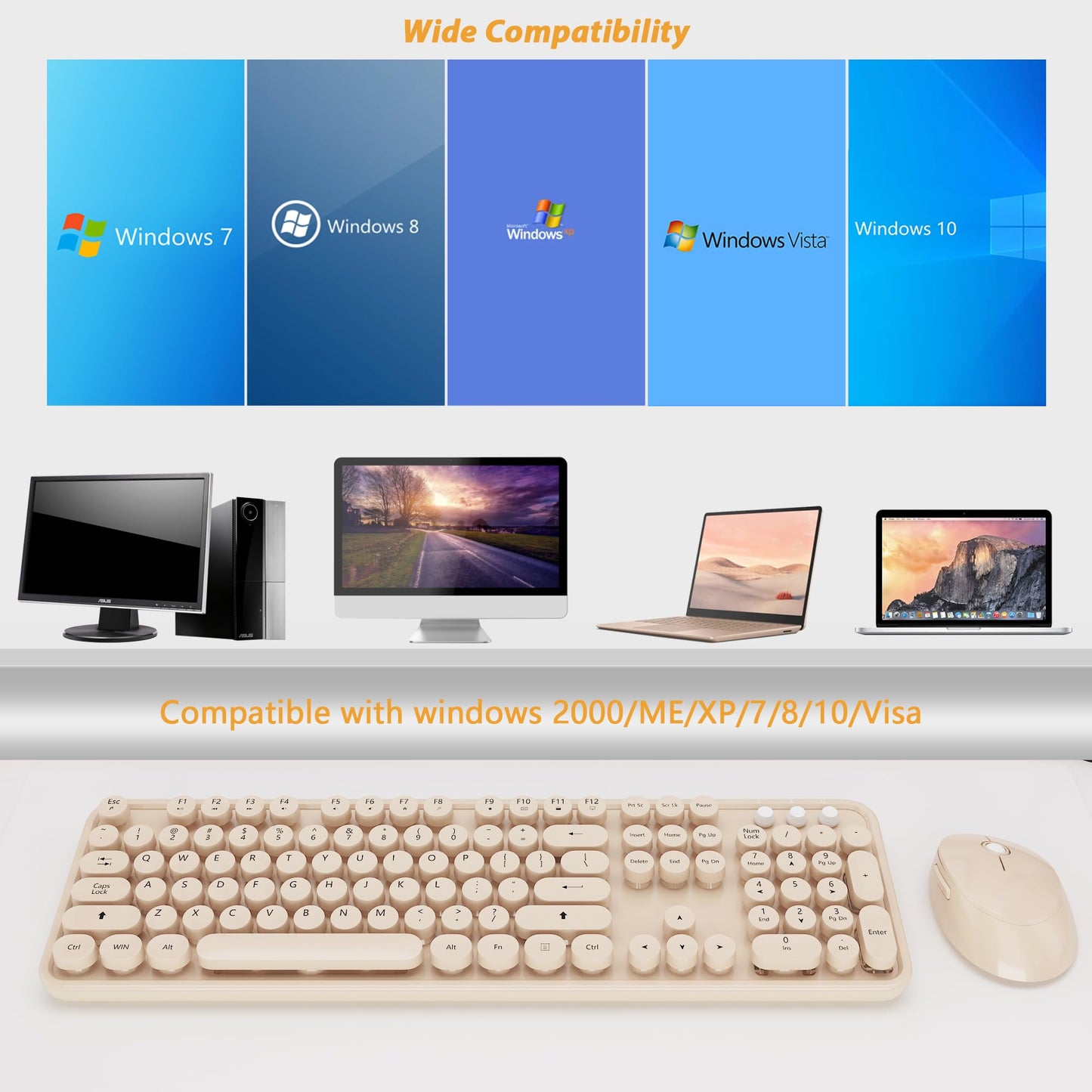 KOOTOP Cute Colorful Wireless Keyboard and Mouse Combo