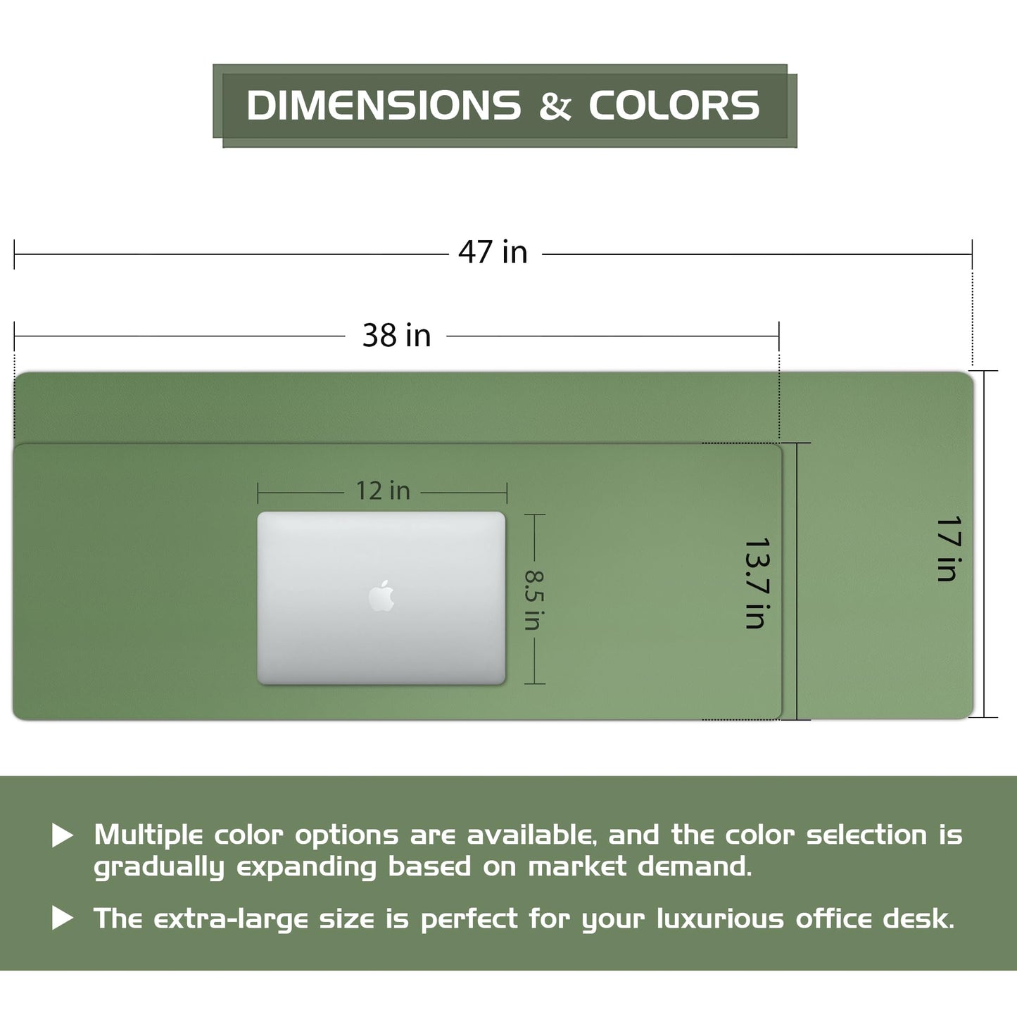 Aothia Leather Desk Pad Protector, Office Desk Mat, Large Mouse Pad, Laptop Desk Pad, Non-Slip PU Leather Desk Blotter, Waterproof Desk Writing Pad for Office and Home (Olive Green, 47" x 17")