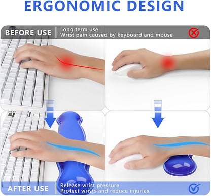 Gel Keyboard and Mouse Wrist Rest, Cute Wrist Support and Arm Support Keyboard Rest for Keyboard and Mouse Typing Pain Relief，Suitable for Office/Computer/Laptop/Gaming (Transparent Blue Set)