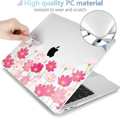 MEEgoodo for MacBook Air 13 inch Case 2021 2020 2019 2018 Released A2337 M1 A2179 A1932 with Touch ID, Plastic Hard Shell & Keyboard Cover Compatible with MacBook Air Case 13.3,Bright Pink Flowers