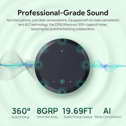 Yealink CP50 Conference Call Speaker and Microphone with Ai Noise Cancellation, Speakerphone for Teams Room, 8 360° Omnidirectional Mics, Bluetooth, USB-C, Daisy Chain, 19.69ft Pickup Telephon