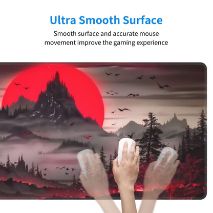 Extended Gaming Mouse Pad, Large Desk Mat XL Anime Mouse Pad Waterproof with Stitched Edges, Non-Slip Desktop Pad for Home and Office, Level Up Your 31.5x11.8 Inch (Darkness Red Moon2)