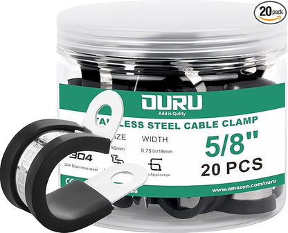 20pcs 5/8 Inch Stainless Steel Cable Clamps,Rubber Coated Cushioned Insulated Cable Clamp,Automotive Cable Wire Clamps,Pipe Clamps,Metal Clamp for Tube,Lines,Wire Cord Installation(Black,16mm)