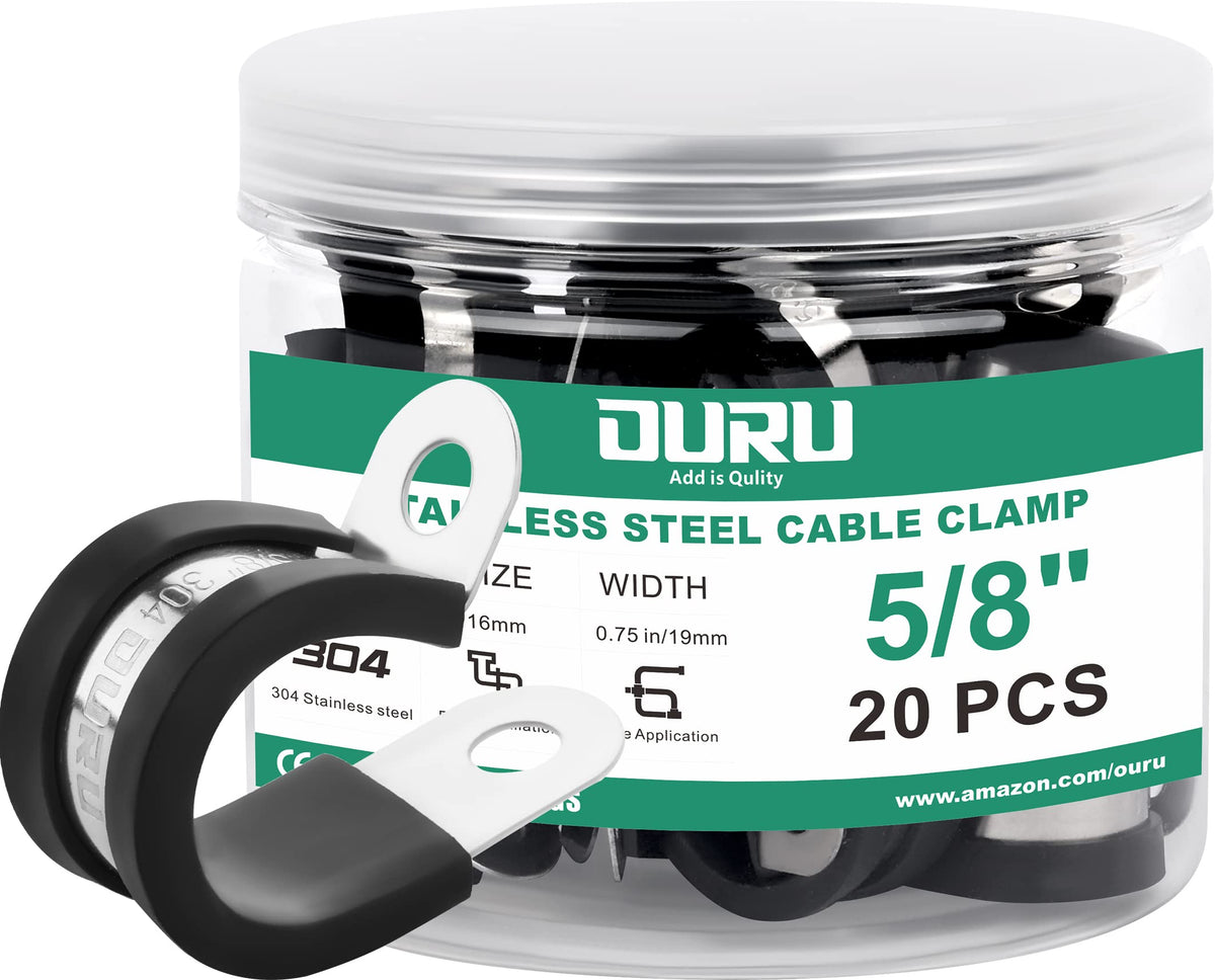 OURU 5/16 Inch Cable Clamps, Rubber Coated Insulated Clamps, 30pcs, 8mm