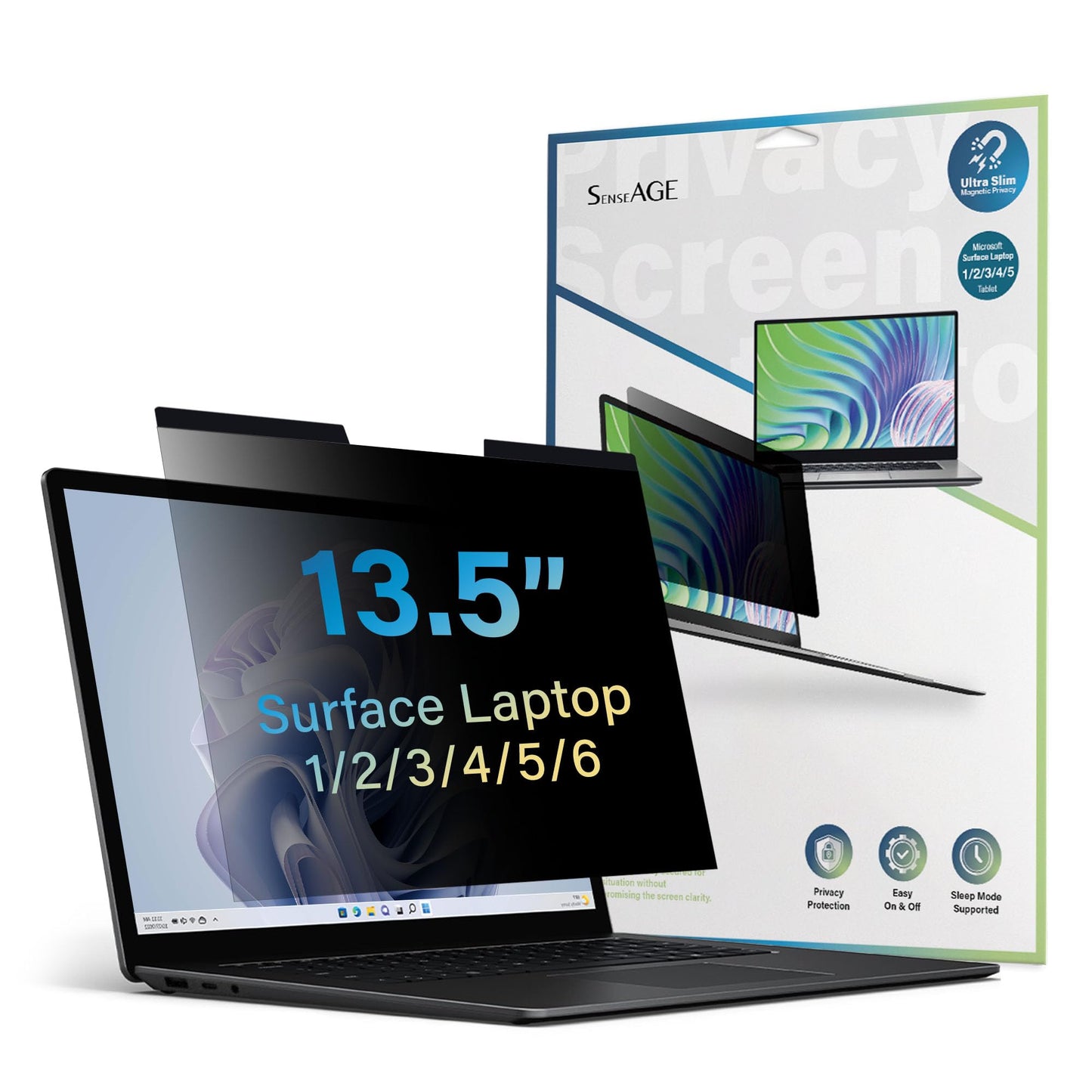 SenseAGE Magnetic Privacy Screen Protector for Surface Laptop 13.5 inch (6/5/4/3/2/1), Easy On/Off Privacy Filter, Anti Blue Light Glare, Notebook Privacy Screen Filter, Compatible with Surface Laptop 13.5"