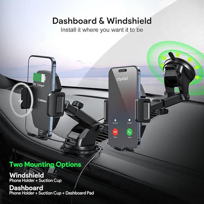 Car Phone Holder &15W Wireless Fast Charger, Auto-Clamp Qi Charging Mount, 360° Adjustable Phone Holder for iPhone/Android, Air Vent Mount with Overcharge Protection - by Esoulk