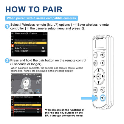 Rechargeable Shutter Release for Nikon AODELAN Wireless Camera Remote Control Compatible with COOLPIX P1000, P1100, P950, B600, A1000, Z50, Z30, Z fc, Z6 II, Z7 II,Z5, Replaces Nikon ML-L7(Black)
