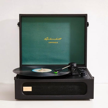 Arkrocket Coryphaeus Vinyl Record Player 3-Speed Bluetooth Input and Output Built-in Speakers with Magnetic Cartridge Auto Off (Black Green)