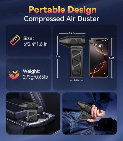 Compressed Air Duster, 360000 RPM Electric Air Duster, Rechargeable Cordless Air Blower Power Turbo Fan,5 Gears Adjustable Jet Dry Blower Replace Air Can for Keyboard Computer Car Outdoor Home