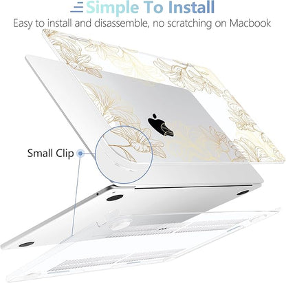MEEgoodo Case for MacBook Air M4/M3/M2 13.6 inch 2025 2024 2022, Fit Model A3240 A3113 A2681, Compatible with MacBook Air 13 inch, Laptop Hard Shell Case with Keyboard Cover, Drawn Golden Floral