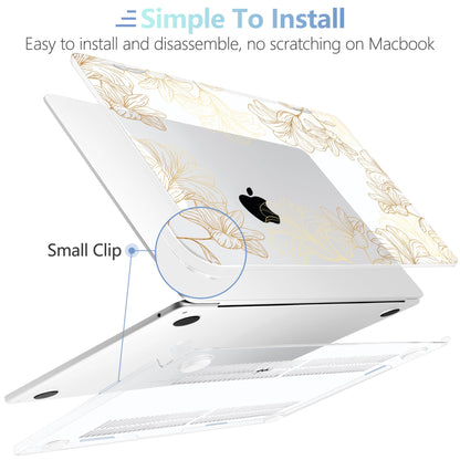 MEEgoodo for M5/M4/M3/M2 MacBook Air 15 inch Case 2026 2025 2024 2023, Case Fit Model (A3448/A3241/A3114/A2941) for MacBook Air 15.3 inch, Drawn Golden Floral