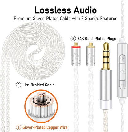 Vibes 202M Wired Earbuds - HiFi in Ear Monitor Headphones - Noise-Isolating Ear Buds w/ Mic - Clear Sound, Deep Bass & Comfort-Fit Gaming Earphones - MMCX to 3.5mm & Silver Plated Cord, Carrying Case