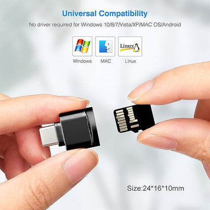 leizhan Type C Micro SD Card Reader with Keychain, USB C to Micro SD SDHC SDXC OTG Memory Reader, Type-C Card Reader Adapter Compatible for MacBook Windows Lixus Samsung Galaxy - Black