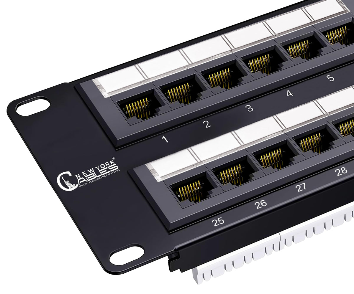 NewYork Cables 12 Port Vertical Cat6 Patch Panel – 10Gb Ethernet, 1U Wall Mount, T568A/B Color-Coded, Unshielded Keystone, 110/Krone Compatible, with Back Bar, Cable Ties & Screws