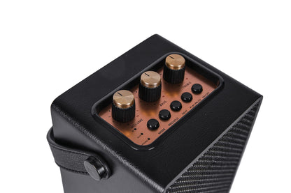 Fuse Andle Vintage Retro Bluetooth Speaker with Vegan Leather Handle | Portable Speaker with Smartphone Connection | USB & AUX Input | Stylish Black Wood Exterior