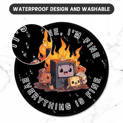 ITNRSIIET Round Mouse Pad with Stitched Edge Premium-Textured Waterproof Non-Slip Rubber Base Desktop Protection Mat Diameter 8.7 inches, Funny Burning Box
