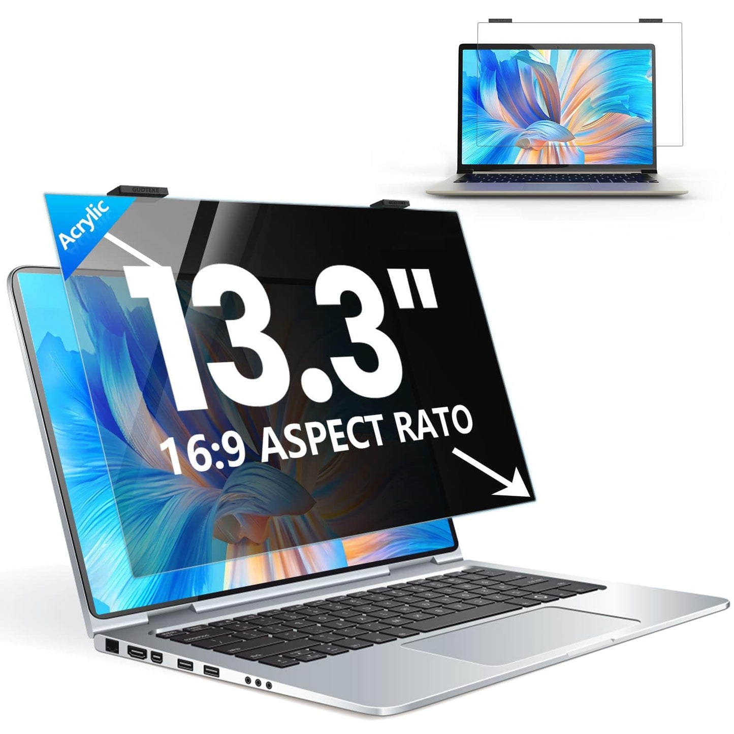 GUDTEKE Laptop Privacy Screen 13.3 inch, 9H Hanging Privacy Screen for Laptop for 16:9, Acrylic HD Eye Protection Anti Glare Blue Light Laptop Screen Privacy Filter