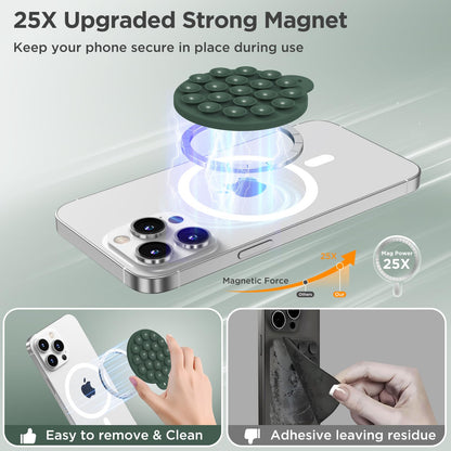 HSAOHD Magnetic Suction Cup Phone Mount, Compatible with MagSafe, Silicone Octo Cup Buddy Sticky Grip Holder for iPhone and Android, Removable Hands-Free Selfie/Video for TikTok, Alpine Green